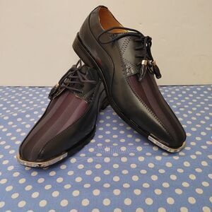 MEN'S EXPRESSIONS STRIPED TUXEDO OXFORD FORMAL WEAR SHOE 10D.